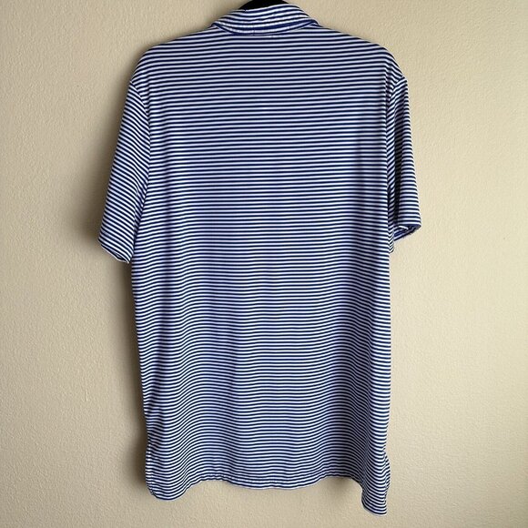 RLX Ralph Lauren Polo Shirt Mens Large Golf Blue‎ White Striped Logo Sleeve - Picture 3 of 8